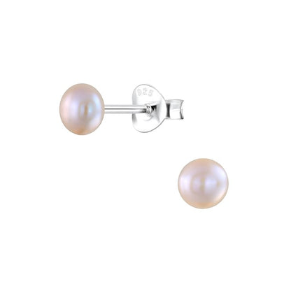 A pair of sterling silver earrings with freshwater peach pearl studs.