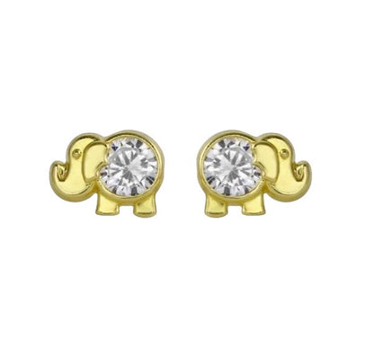Elephant earrings - 14k solid gold earrings with sparkling cubic zirconia, perfect for children.