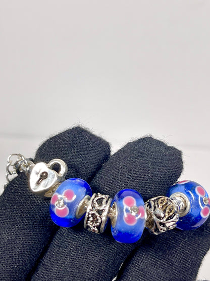 Baby and Children's Bracelets:  European Style Bracelets with Blue and Pink Lampwork Beads