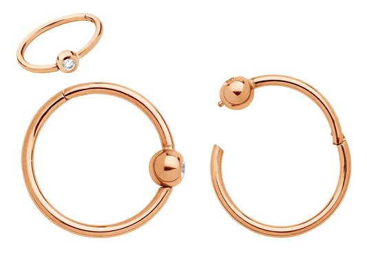 Children's earrings in rose gold anodized G23 titanium with gem halo design, ideal for kids and teens.
