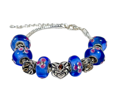 Baby and Children's Bracelets:  European Style Bracelets with Blue and Pink Lampwork Beads