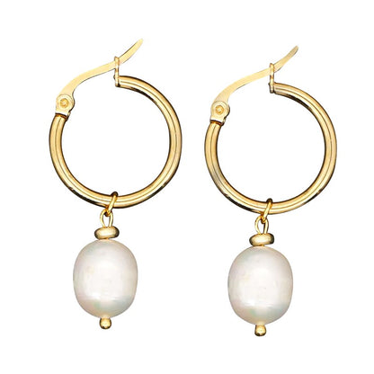 Teens' and Mothers' Earrings:  Surgical Steel with Gold IP, Freshwater Pearl Hoops