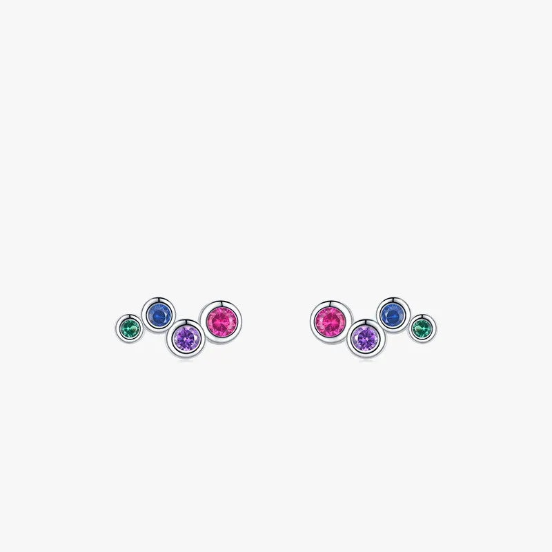 Baby and Children's Earrings:  Sterling Silver Multiple  Bezel Set Coloured CZ with Push Backs