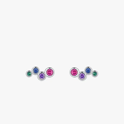 Children's Earrings:  Sterling Silver Multiple  Bezel Set Coloured CZ with Push Backs