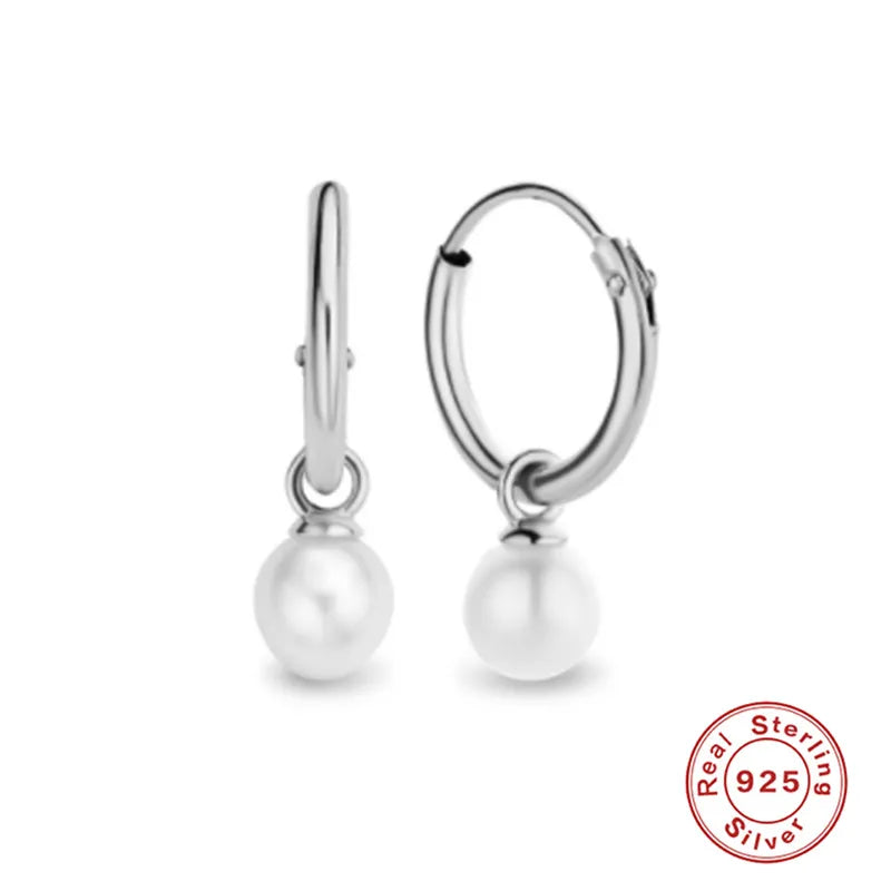 Baby and Children's Earrings:  Sterling Silver 10mm sleepers with white, 4mm Pearls