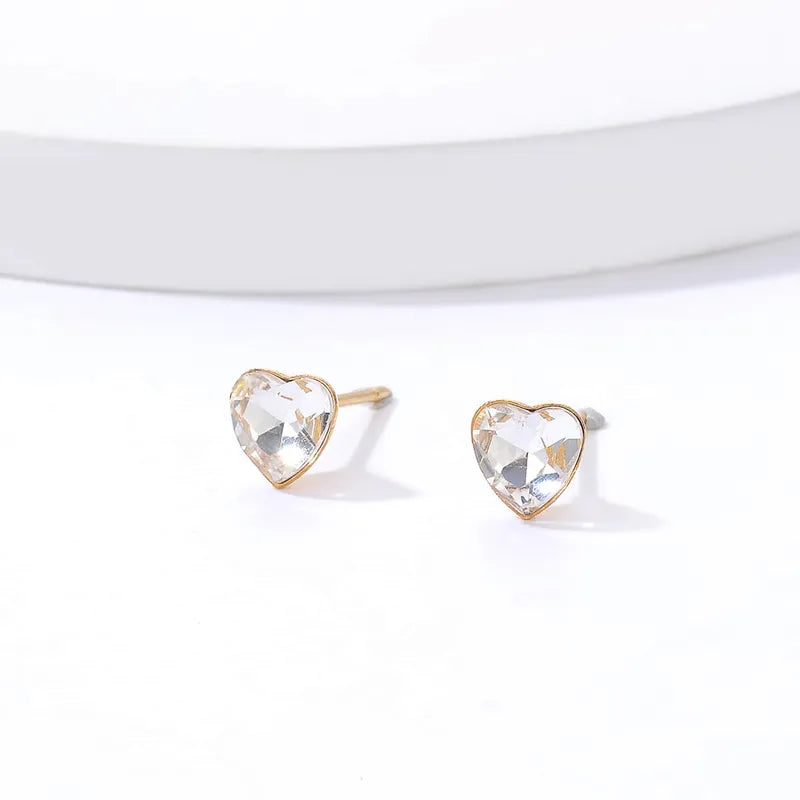 Children's, Teens' and Mothers' Earrings:  Steel with 18k Gold Plating Clear Faceted CZ Hearts