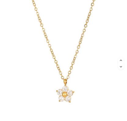 Flower necklace made of 316L surgical steel with 14k gold plating and cubic zirconia flower pendant