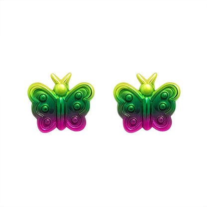 Butterfly earrings made of 925 sterling silver with bright yellow, green, and pink enamel for a vibrant look.