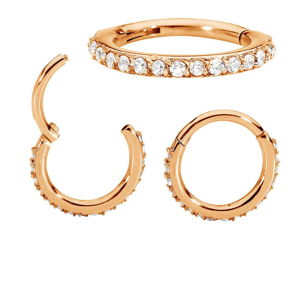 Children's earrings in rose gold plated surgical steel with CZ halo, perfect for kids and tweens.