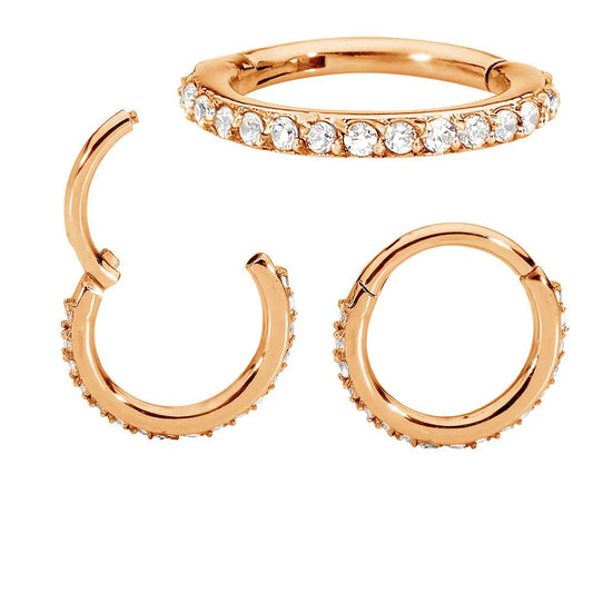 Children's earrings in rose gold plated surgical steel with CZ halo, perfect for kids and tweens.