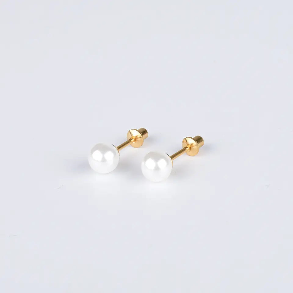 Children's, Teens' and Mothers' Earrings:  Surgical Steel, 4mm Pearl Studs with Screw Backs