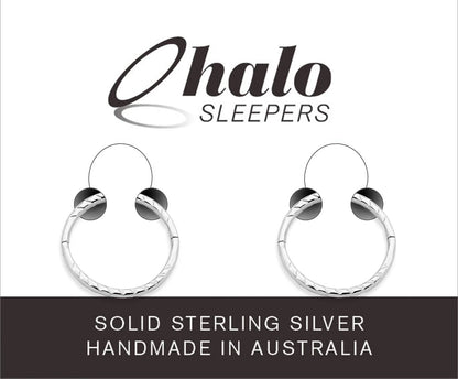 Children's earrings made from solid sterling silver, handmade in Australia by Halo Sleepers, featuring elegant hoop design.
