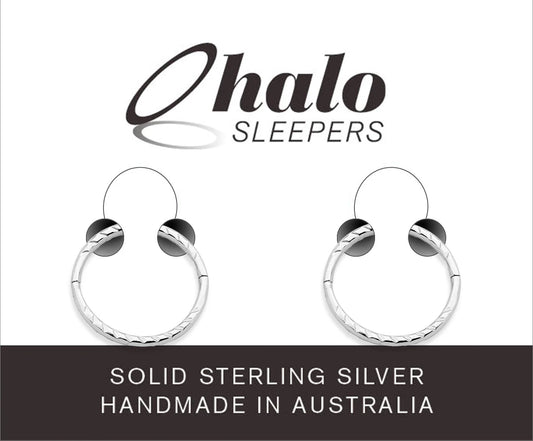 Children's earrings made from solid sterling silver, handmade in Australia by Halo Sleepers, featuring elegant hoop design.