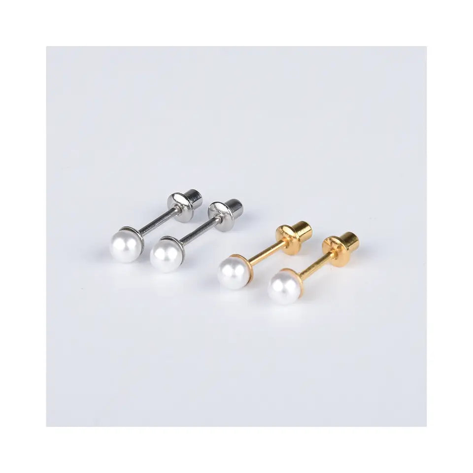 Children's, Teens' and Mothers' Earrings:  Surgical Steel, 4mm Pearl Studs with Screw Backs