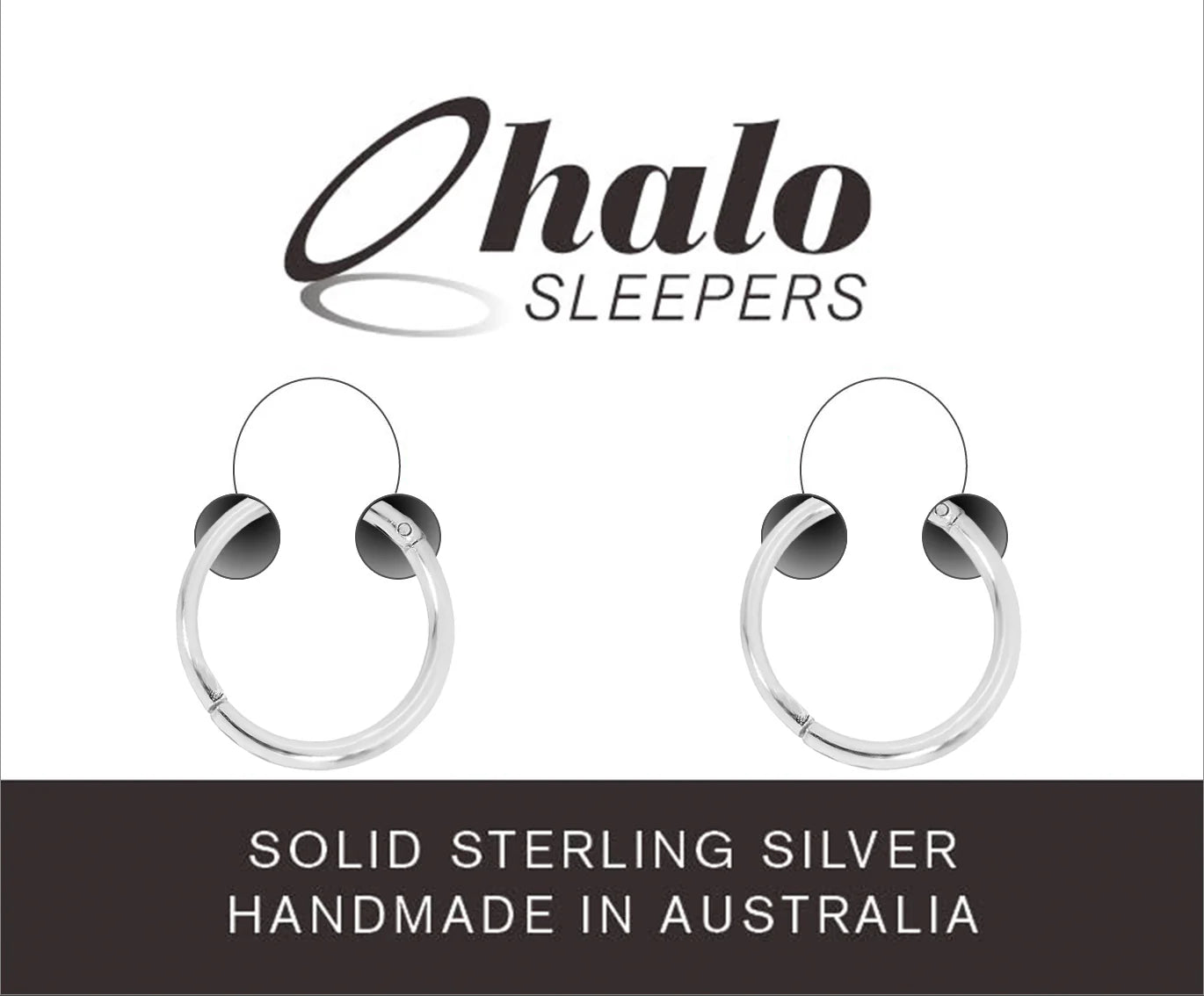 Children's earrings by Halo Sleepers, solid 925 sterling silver handmade in Australia, stylish hinged hoop design.