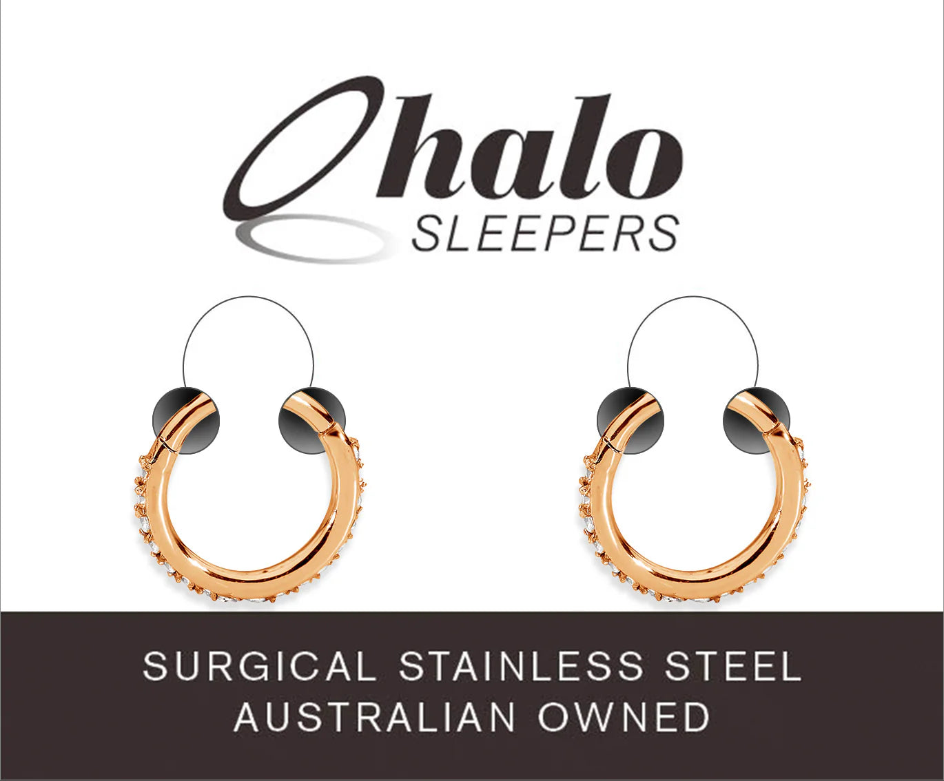 Children's earrings in rose gold plated 316L surgical steel with CZ halo design by Halo Sleepers.