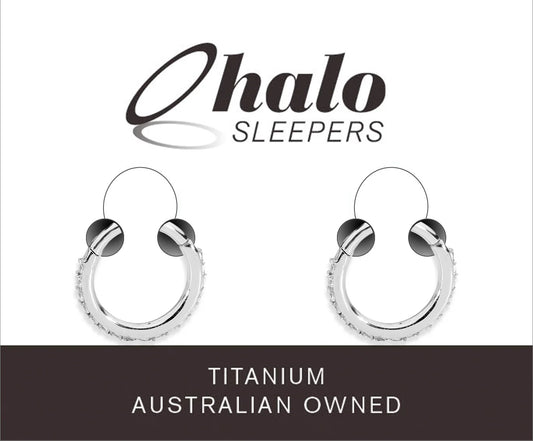 Children's earrings featuring G23 titanium paved CZ Halo Sleepers hinged hoop earrings, designed for children.