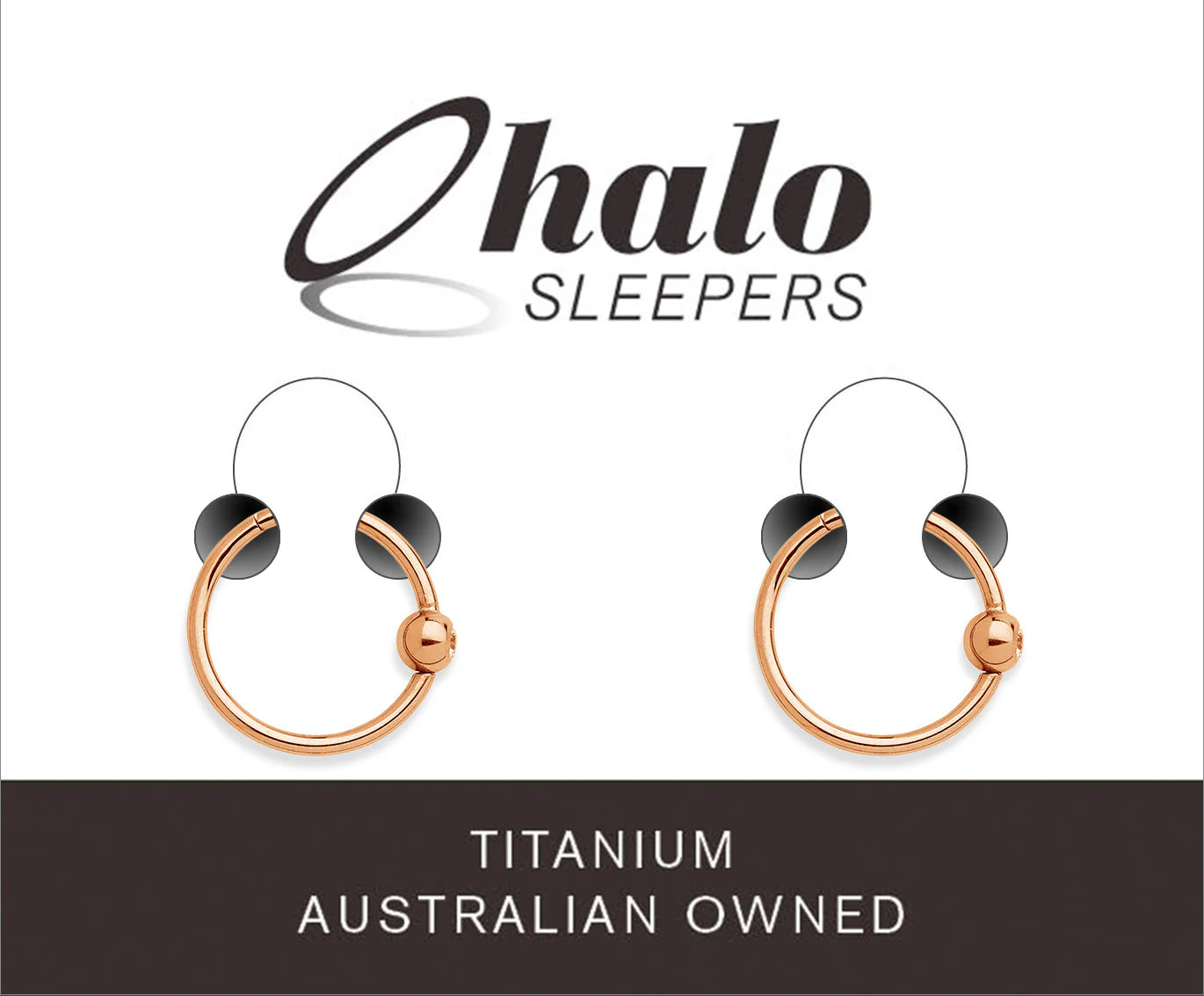 Children's earrings featuring rose gold anodized G23 titanium hinged hoop design by Halo Sleepers.