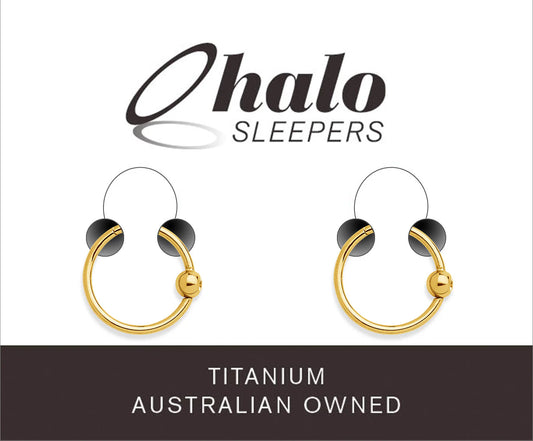 Children's earrings made from G23 titanium with yellow gold anodized finish by Halo Sleepers.