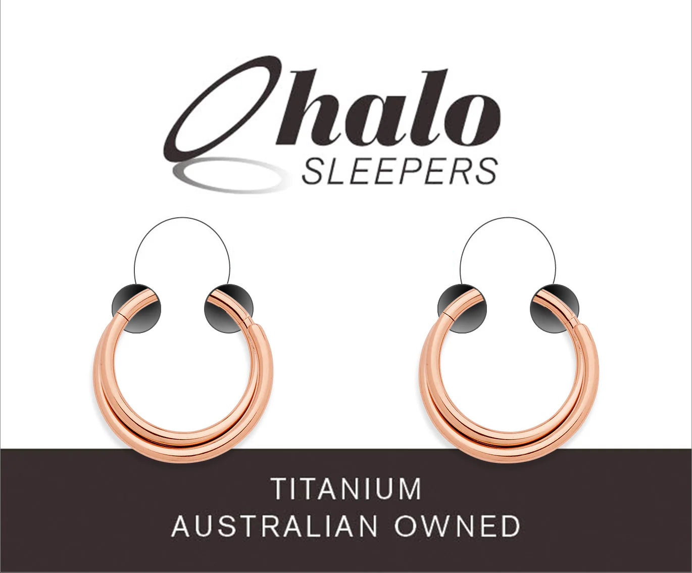 Children's earrings in 22CT rose gold plated titanium by Halo Sleepers, designed for children and teens.