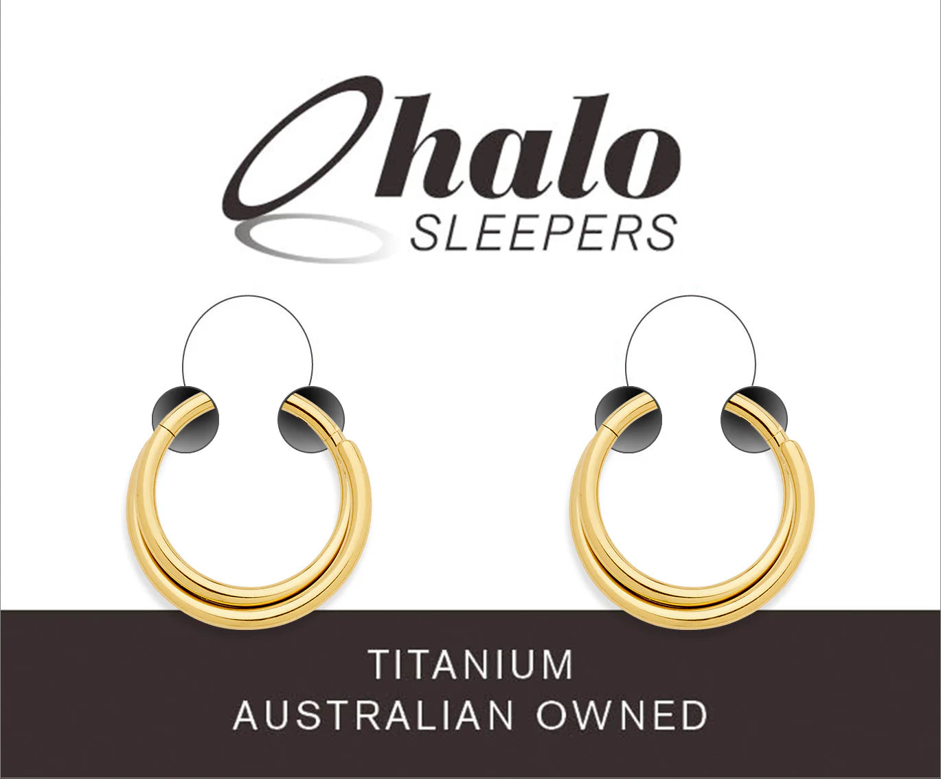 Children's earrings featuring 22CT gold plated G23 titanium double twist hinged hoop design by Halo Sleepers.