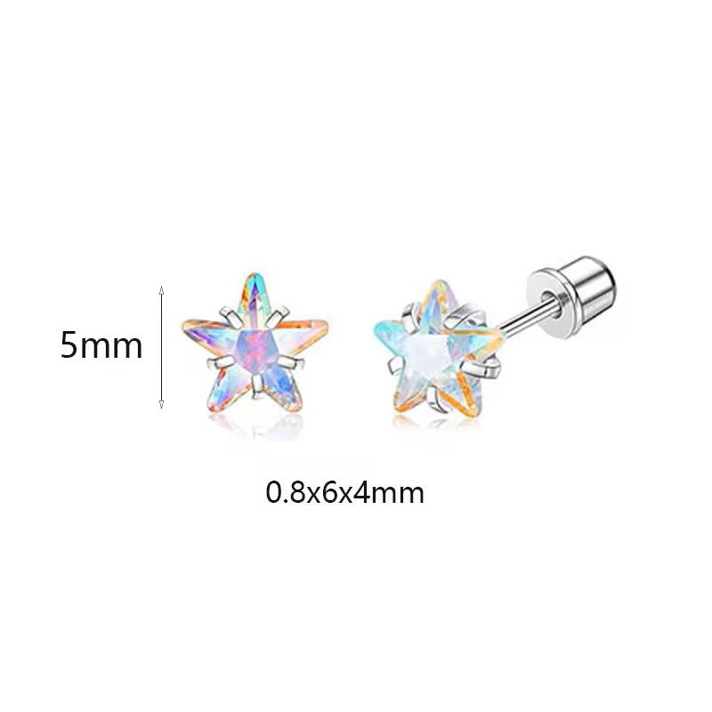 Baby and Children's Earrings:  Surgical Steel Aurora Borealis Stars with Screw Backs