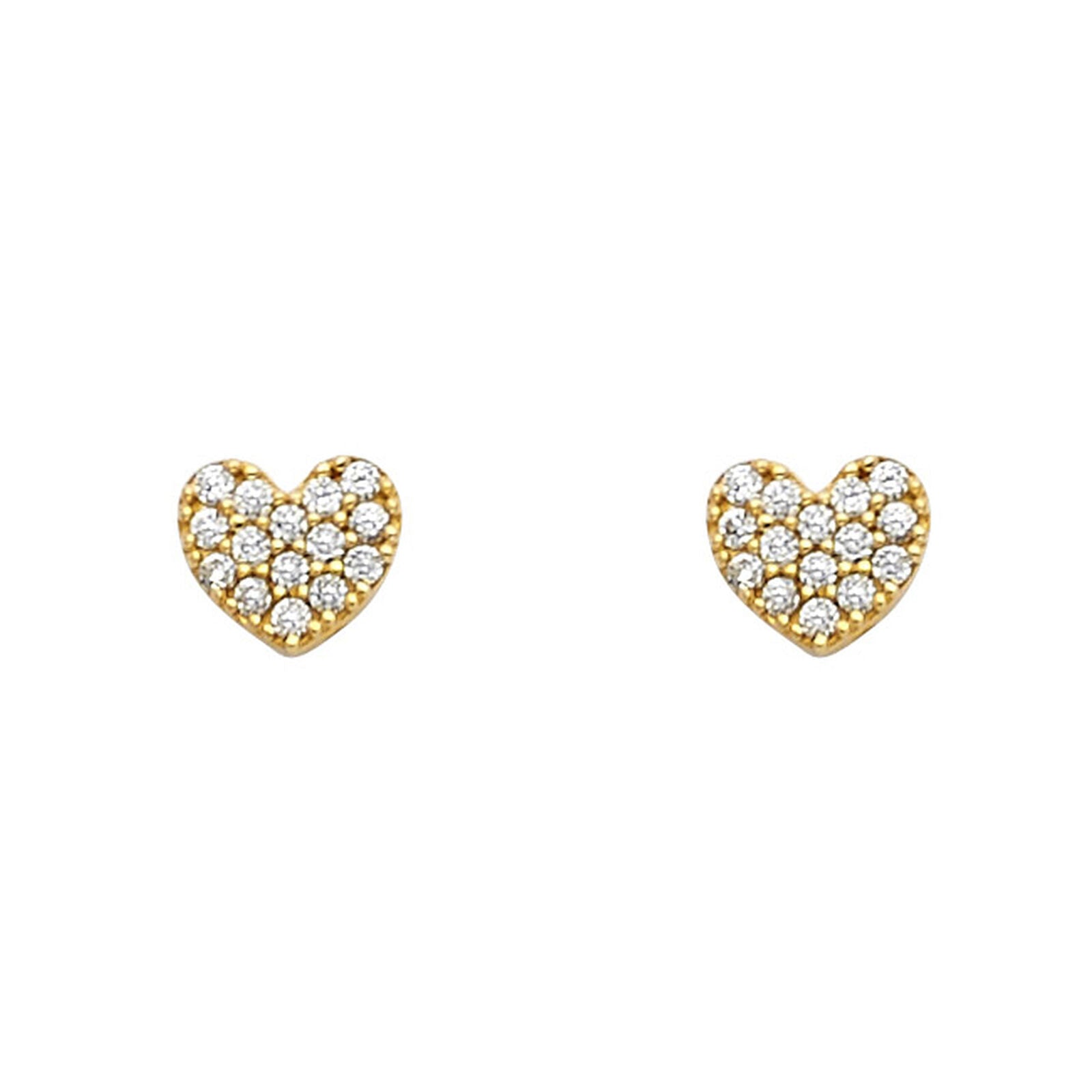 Heart Earrings - Solid 14k Yellow Gold AAA CZ Encrusted Heart Screw Backs with sparkling cubic zirconia.
