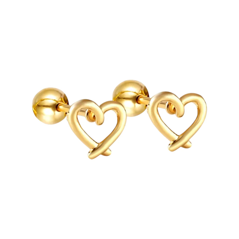 Heart earrings featuring reversible crossed heart design and secure screw backs in luxurious gold finishing.