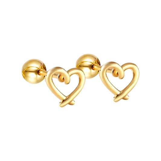 Heart earrings featuring reversible crossed heart design and secure screw backs in luxurious gold finishing.