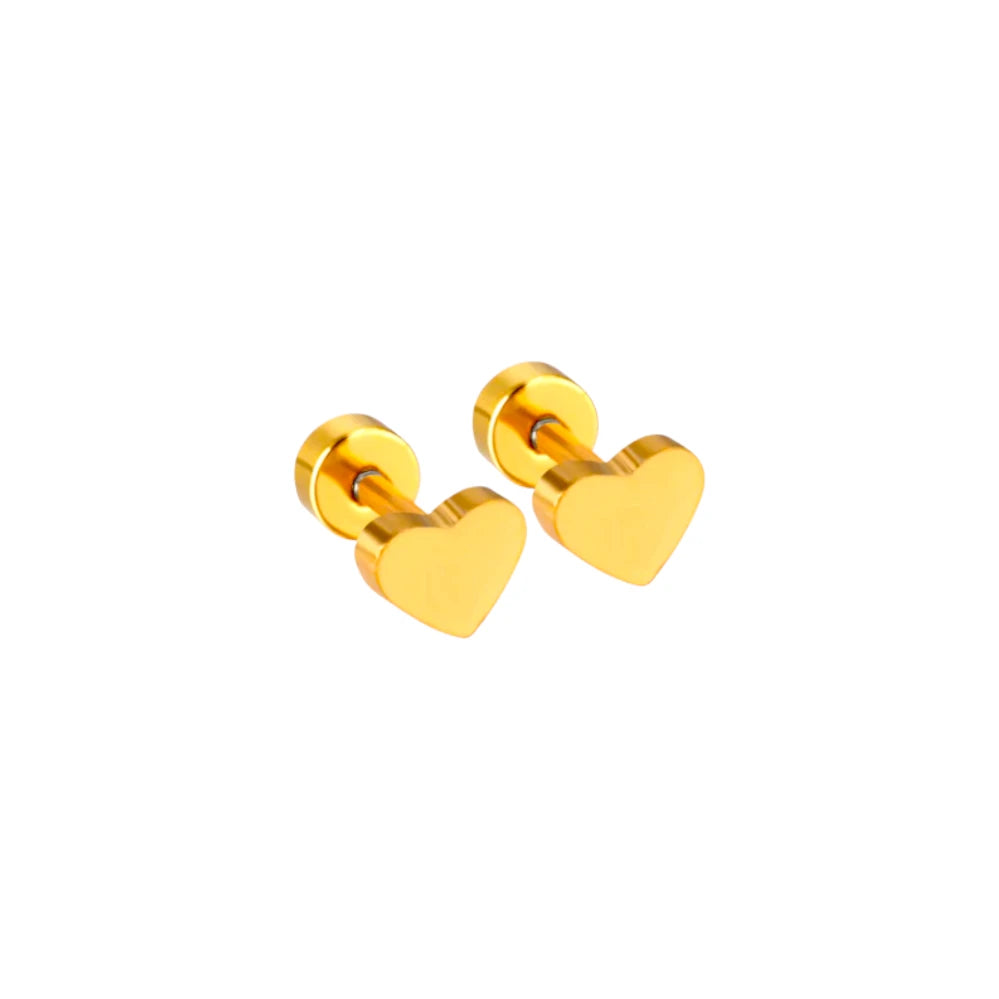 Heart earrings featuring gold plated heart designs with secure screw backs.