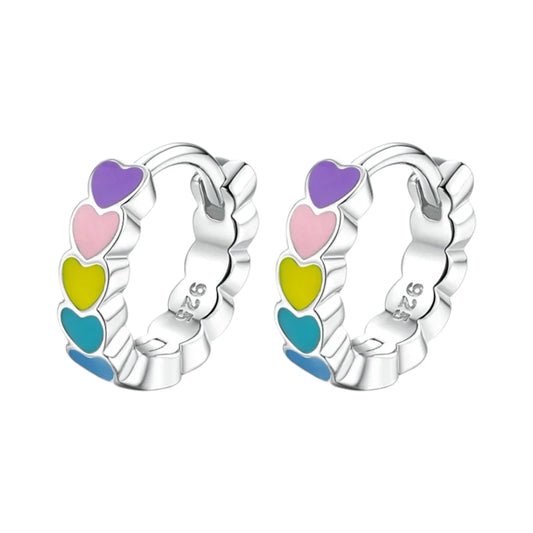 Heart hoop earrings - 925 sterling silver with rainbow enamel for stylish and comfortable everyday wear.