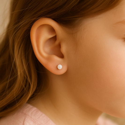 Baby, Children's and Teens' Earrings:  Hypoallergenic Surgical Steel 4mm Faux Pearls with Screw Backs