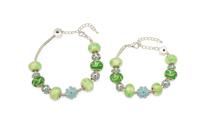 Baby and Children's Bracelets:  European Style Bracelets with blues, green and white lampwork beads