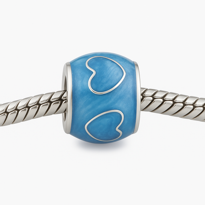 Children's Beads:  Silver Plated, Sky Blue Enamelled, European Beads with Hearts