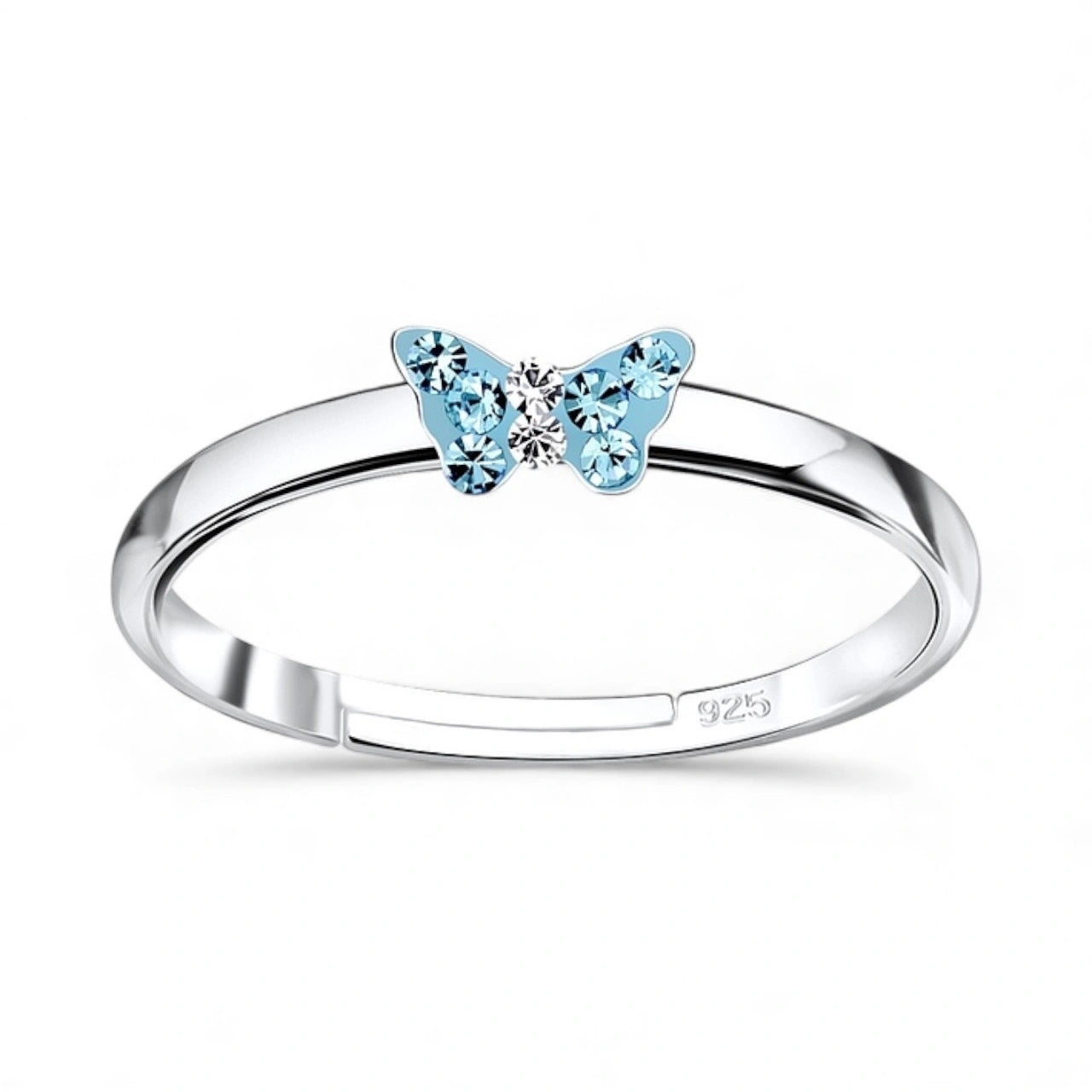 Children's Rings:  Sterling Silver Blue Crystal Butterfly Rings