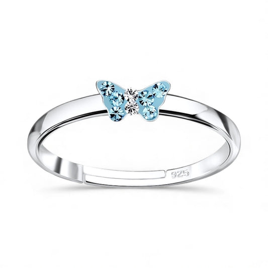 Children's Rings:  Sterling Silver Blue Crystal Butterfly Rings