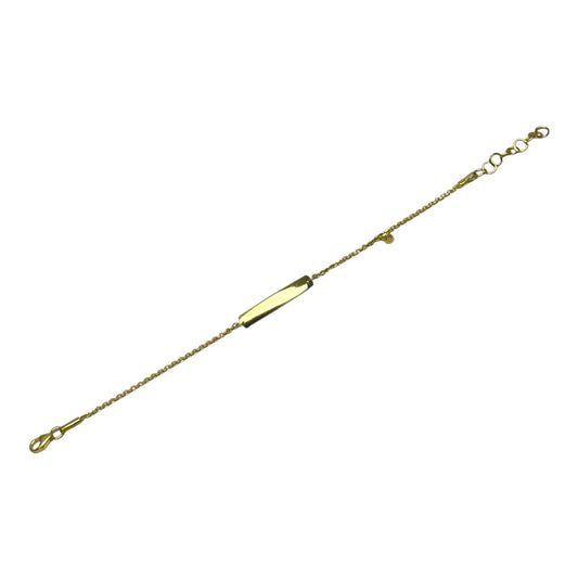 Children's bracelets featuring a gold plated sterling silver chain with an engravable ID plate.