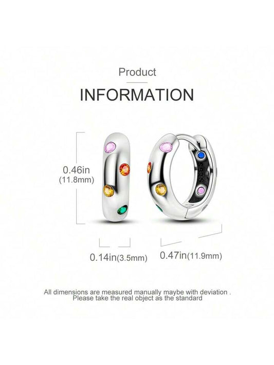 Children's and Teens' Earrings:  Sterling Silver Rainbow CZ Polka Dot Huggie Hoops