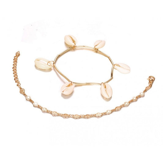 Layered bracelet set featuring three stylish pieces with beachy coastal accents and adjustable design.