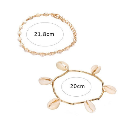 Layered bracelet set featuring two styles with shell accents, measuring 21.8cm and 20cm for beachy charm.