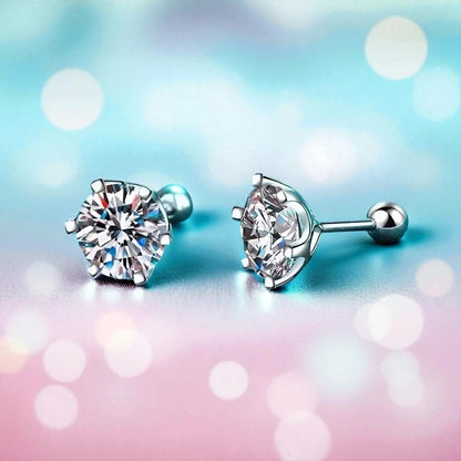 Moissanite earrings featuring brilliant moissanite stones set in 925 sterling silver screw back design, ideal for everyday wear.