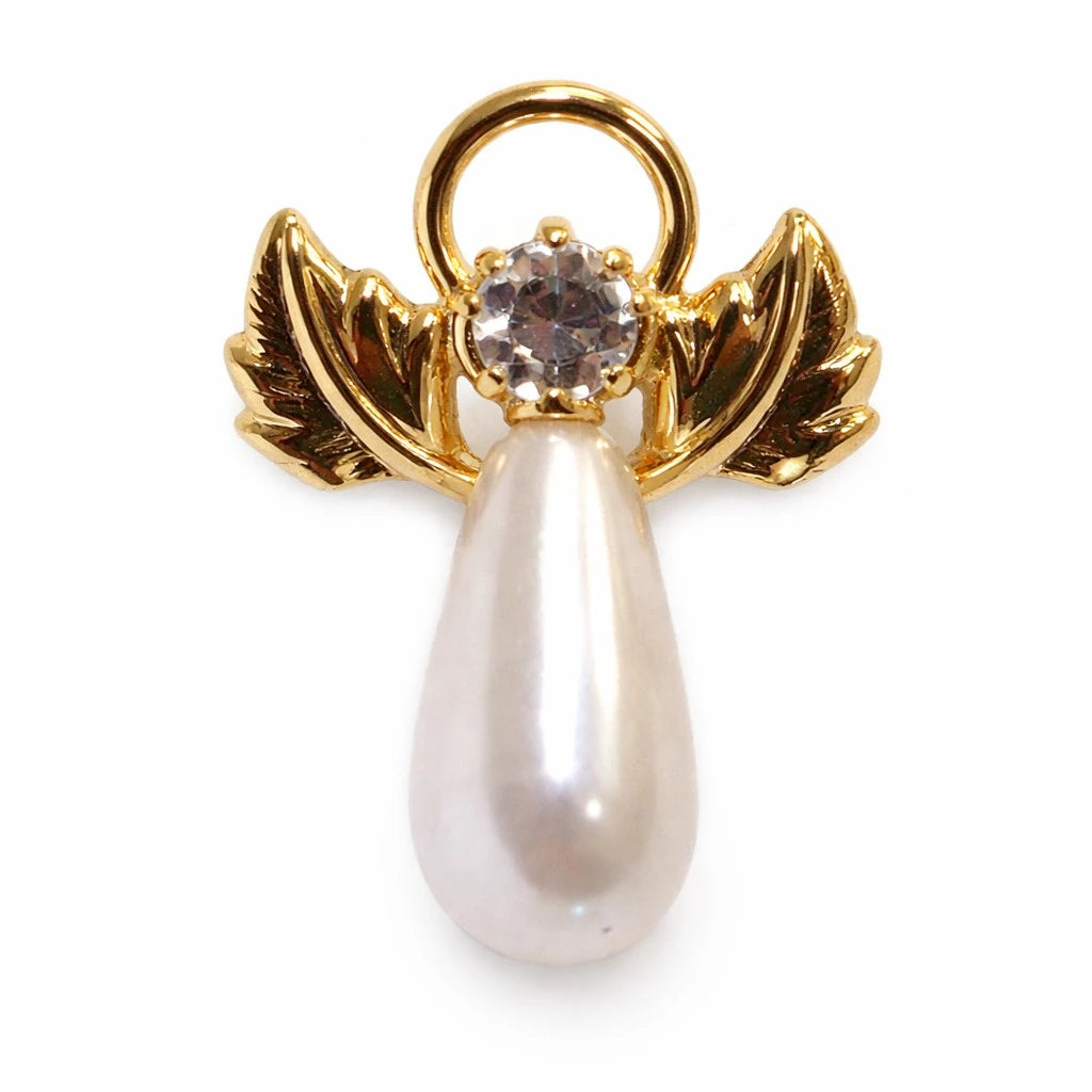 New baby gift - Austrian crystal and pearl angel pin with gold plating, secure design for infants.