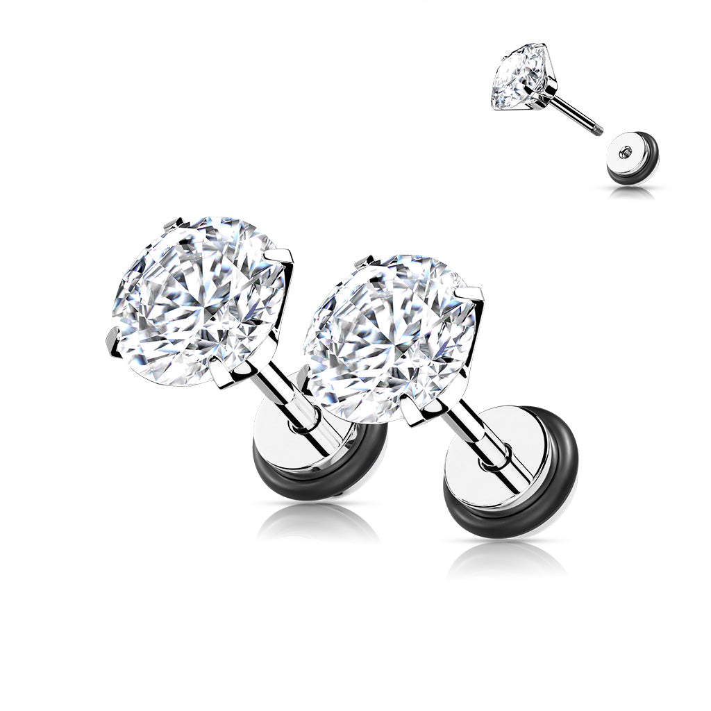 Children's Earrings:  Surgical Steel, AAA Clear 5mm CZ Studs with Easy Grip Screw Backs