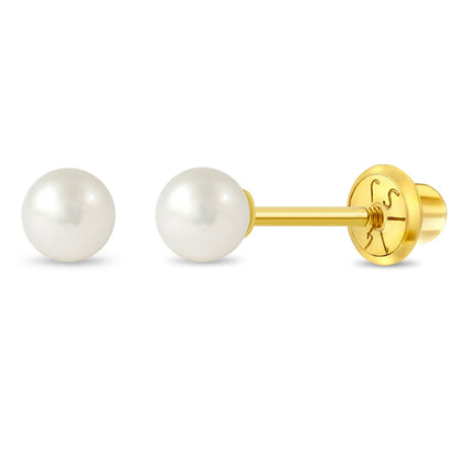 Pearl earrings - Solid 14k yellow gold with freshwater cultured pearls and screw backs, perfect for all ages.