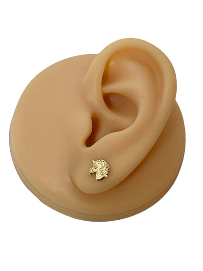 Children's Earrings:  14k Solid Gold Unicorn Screw Back Earrings