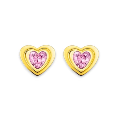 18K gold plated pink heart stud earrings for girls in sterling silver – CZ centre