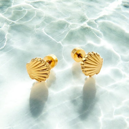 Children's and Teens' Earrings: Clam Shell Studs – 18K Gold Plated Stainless Steel with Twist-On Backs
