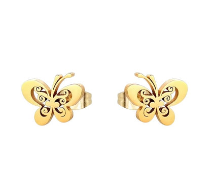 Children's and Teens' Earrings:  Surgical Steel, Gold IP Butterflies Age 7 - Adult