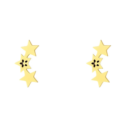 Children's Earrings:  Surgical Steel Gold IP Triple Stars Earrings Age 8 - Teens