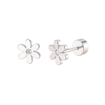 Flower earrings with 4.5mm surgical steel and cubic zirconia centers for delicate style.